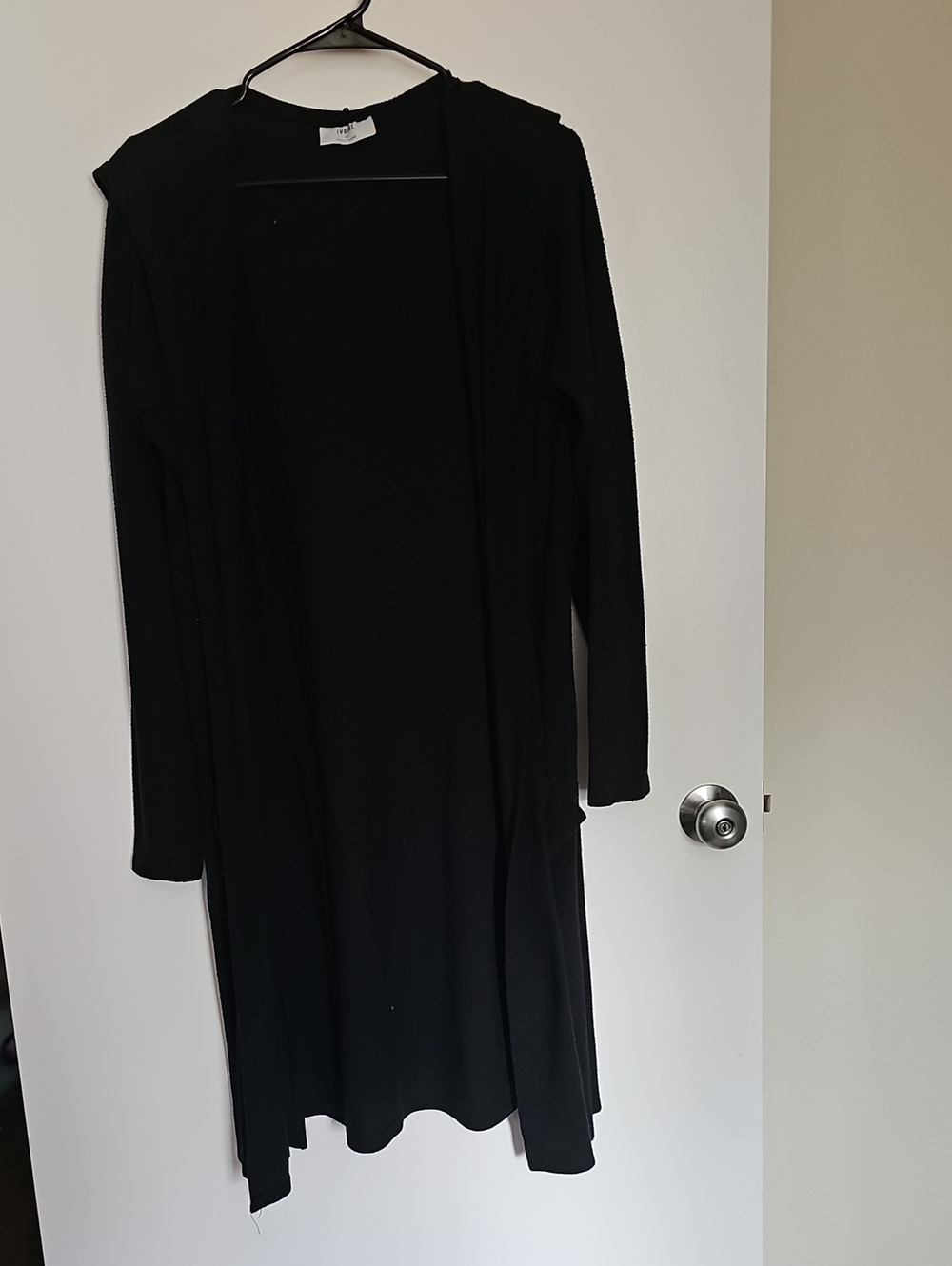 Women's Black Hooded Open-Front Longline Cardigan